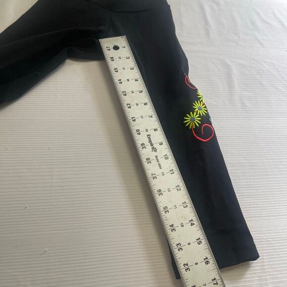 Margarita Supplex VTG Black Floral Dragonfly Embroidered Pull On Yoga Pants Sz 1 - Picture 7 of 9